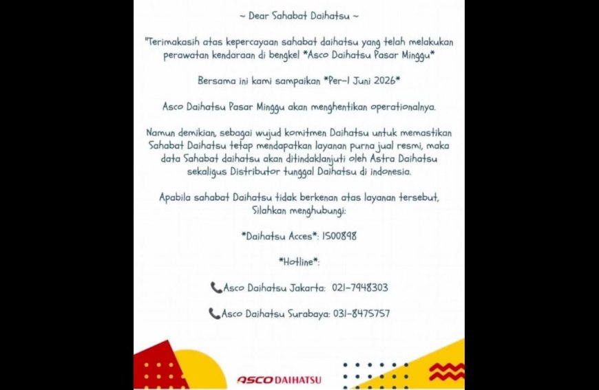 Dealer Daihatsu Mulai Berguguran, Asco Resmi Hentikan Operasional di Sejumlah Kota